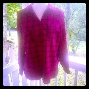 Kim Rogers Fuchsia Windowpane Top PL FREE SHIP